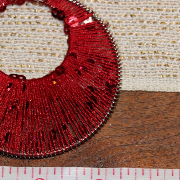 3" Silk Thread and Sequins Wrapped Extra Large Hoop Earrings - Picture 5 of 6